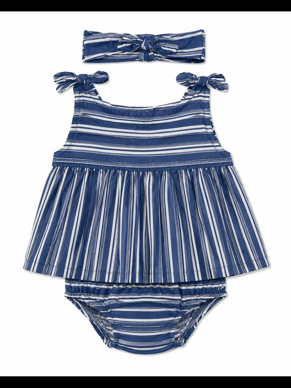 Carter's Baby Girls 3-Piece Blue & White Stripe Outfit Set w/ Headband & Bloomer